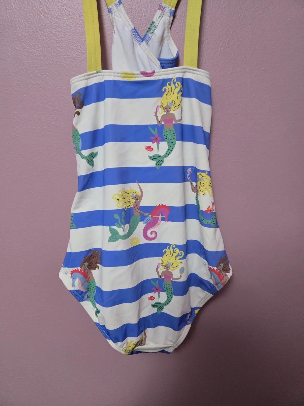 Mini Boden Blue White Striped Mermaid One-Piece Swimsuit